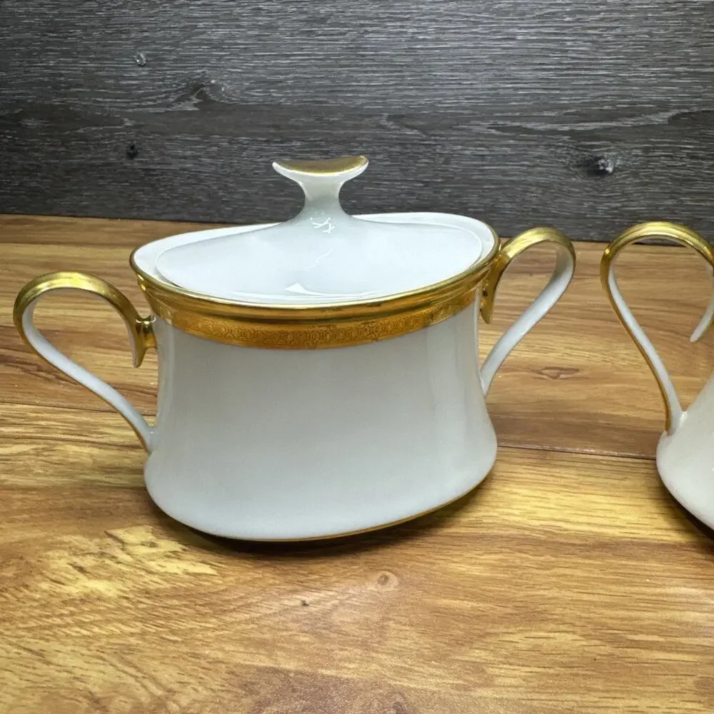 Lenox Aristocrat Gold Encrusted Sugar Bowl & Creamer Set